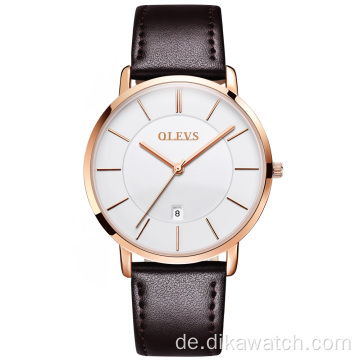 Günstige OLEVS 5869 Herren Quarz Sport Minimalistische Uhren Woche Datum Chronograph Mode Lederarmband Uhr Für Männer